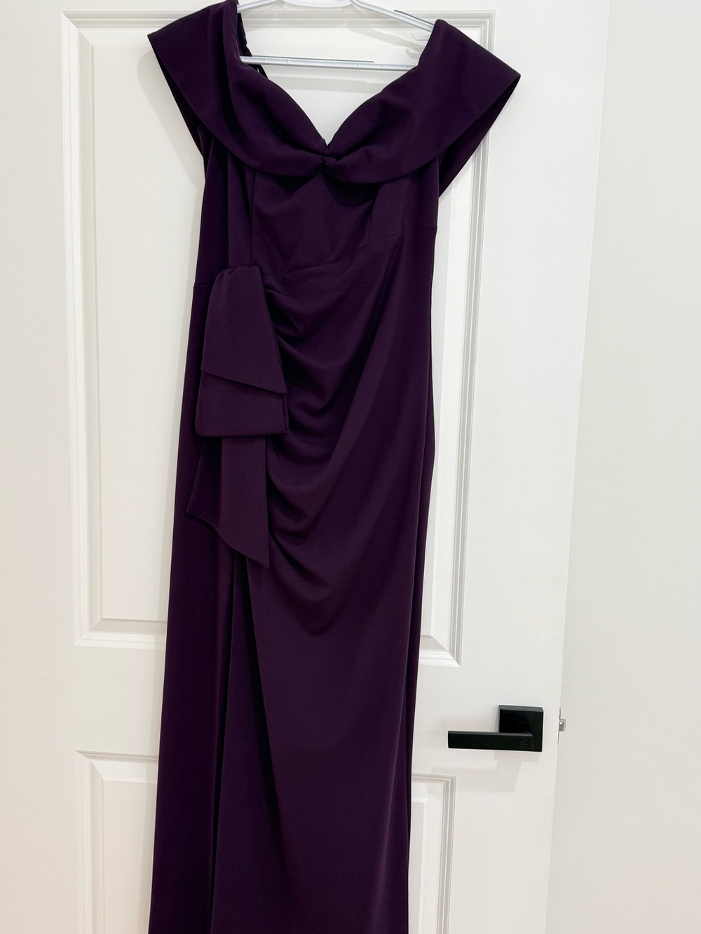Xscape Deep Purple Off-Shoulder Maxi Gown